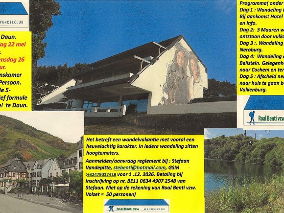 NIEUWSFLITS : 5 DAAGSE WANDELVAKANTIE  NAAR Daun, Enjoy Eifelhotel, Duitsland.